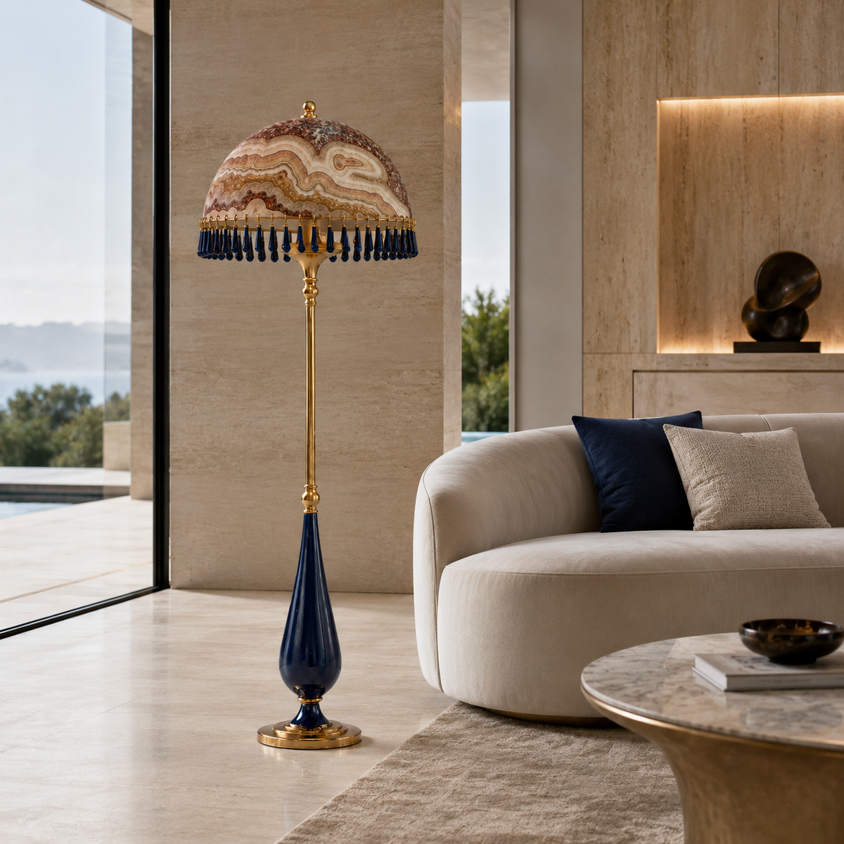 Maison d’Onyx 02 oniks lambader, deniz manzaralı salonda, gündüz