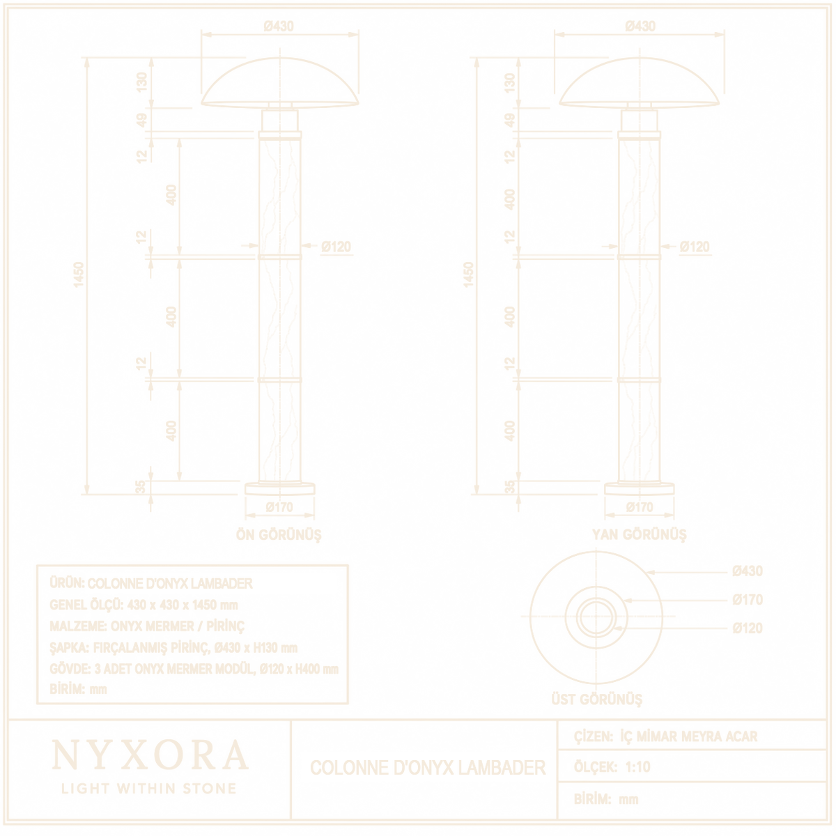Colonne d’Onyx teknik çizim