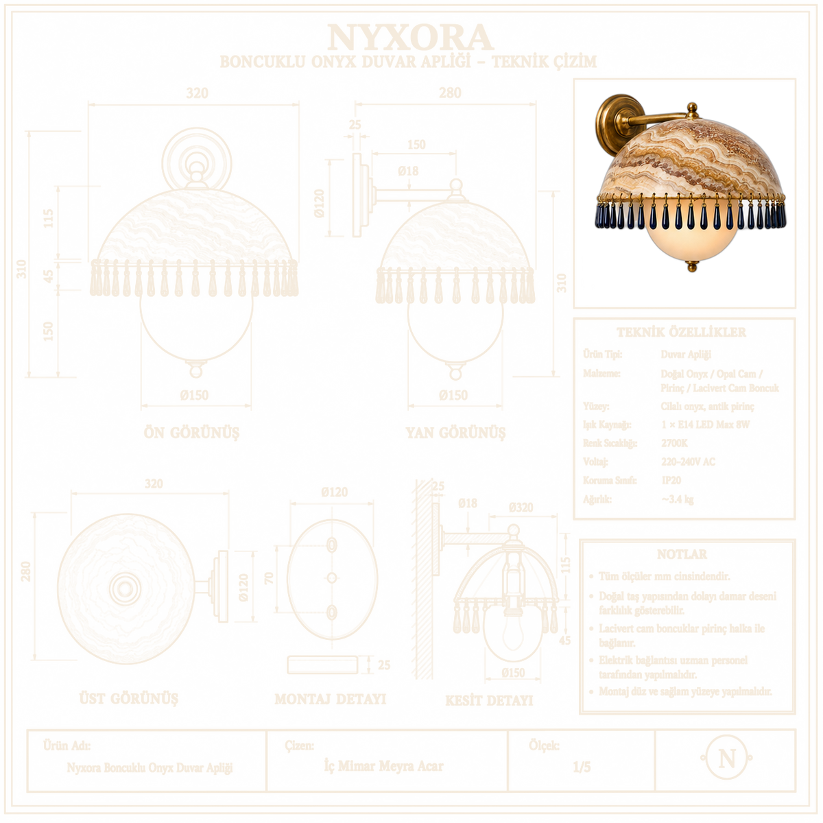 Maison d’Onyx Aplik teknik çizim